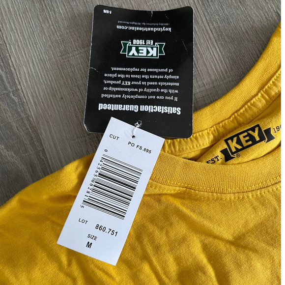 KEY Men's Mustard Yellow Crew Neck Heavyweight Long Sleeve Pocket T-Shirt - M - Picture 3 of 6